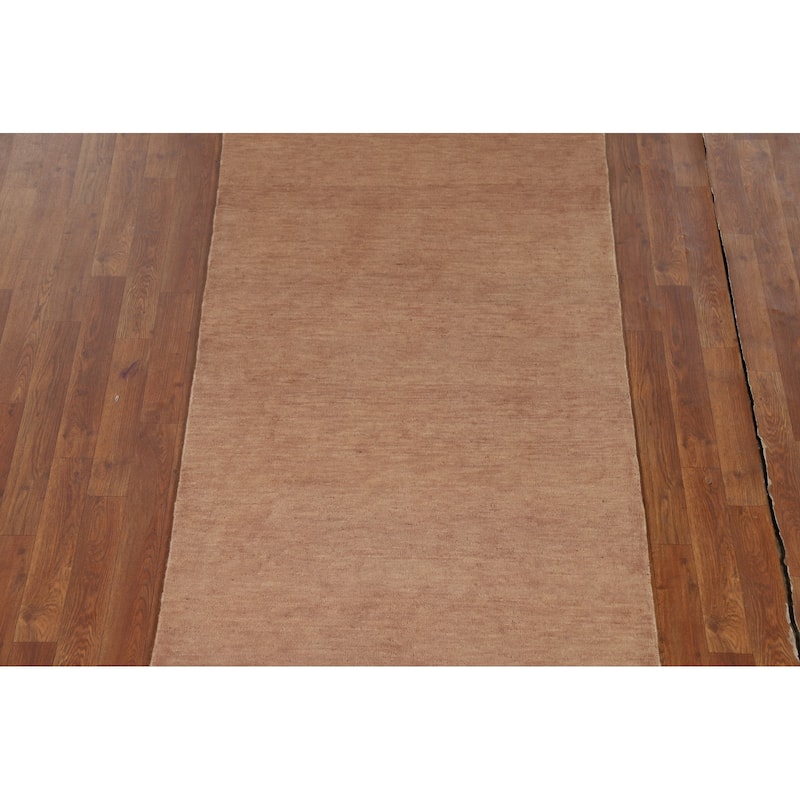 Light Brown Gabbeh Oriental Runner Rug Handmade Wool Carpet - 3'3"x 12'6"