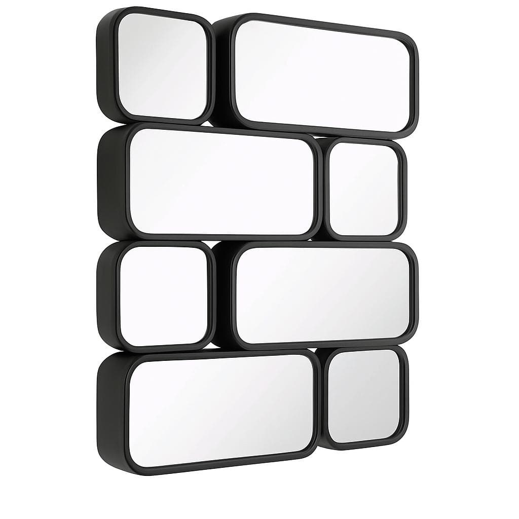 Mosaic Wall Mirror 32"x43" Black Multi Panel Modern Funky Flow Design