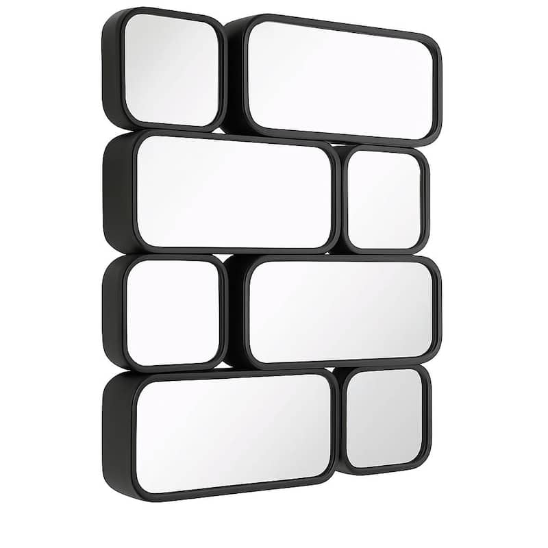 Mosaic Wall Mirror 32"x43" Black Multi Panel Modern Funky Flow Design - Black