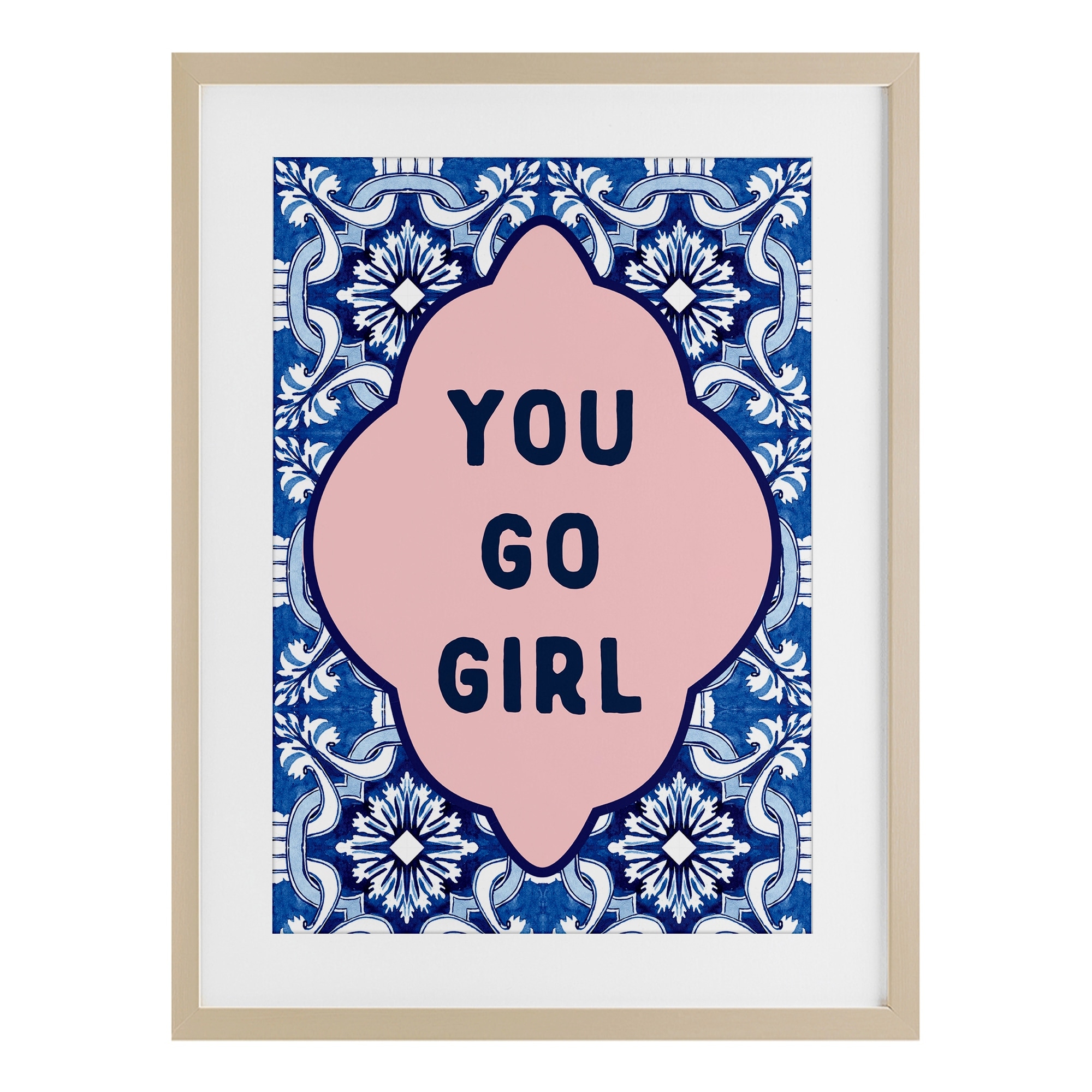 Stupell You Go Girl on Blue Pattern Under Glass Framed Design By Lettered and Lined