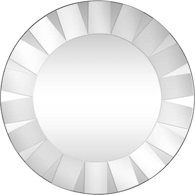 HomeRoots 30" Mirrored Round Accent Mirror Wall Mounted With Glass Frame - 23.25