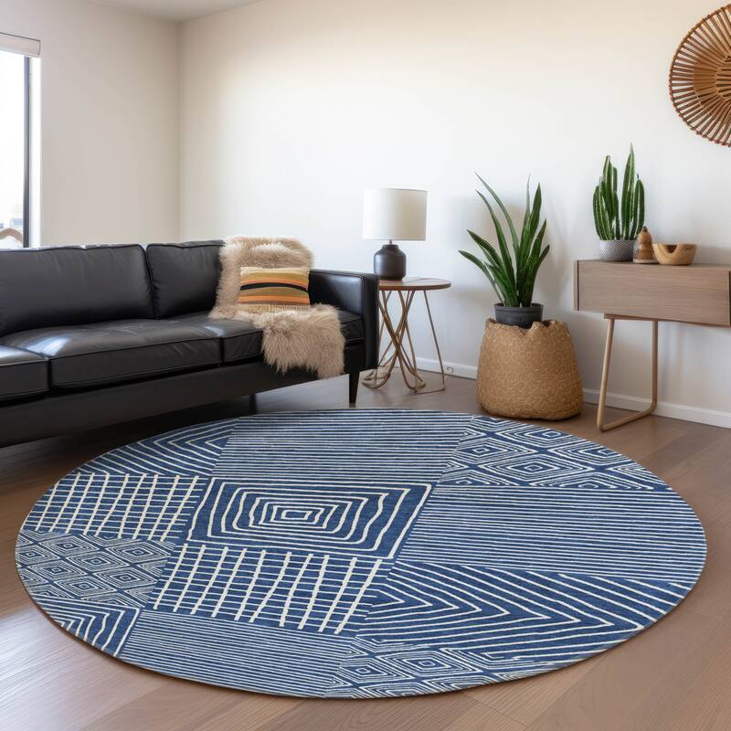 Premium Washable Super Soft Geo Motif Mayfield Rug - Navy - 8' x 8'