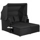preview thumbnail 7 of 61, Outdoor Patio Daybed with Canopy and Foldable Side Trays - 65" x 60.5 x 58.5" Black