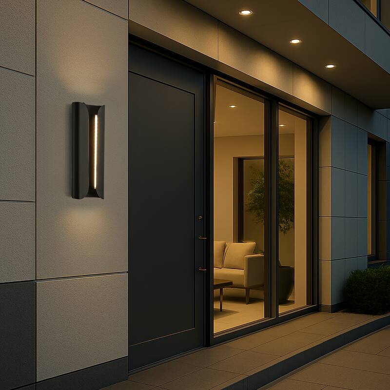 Matte Black 24W Integrated LED AWall Sconce with Acrylic Shade Modern Simplicity Outdoor Wall Light with Dusk to Dawn Sensor
