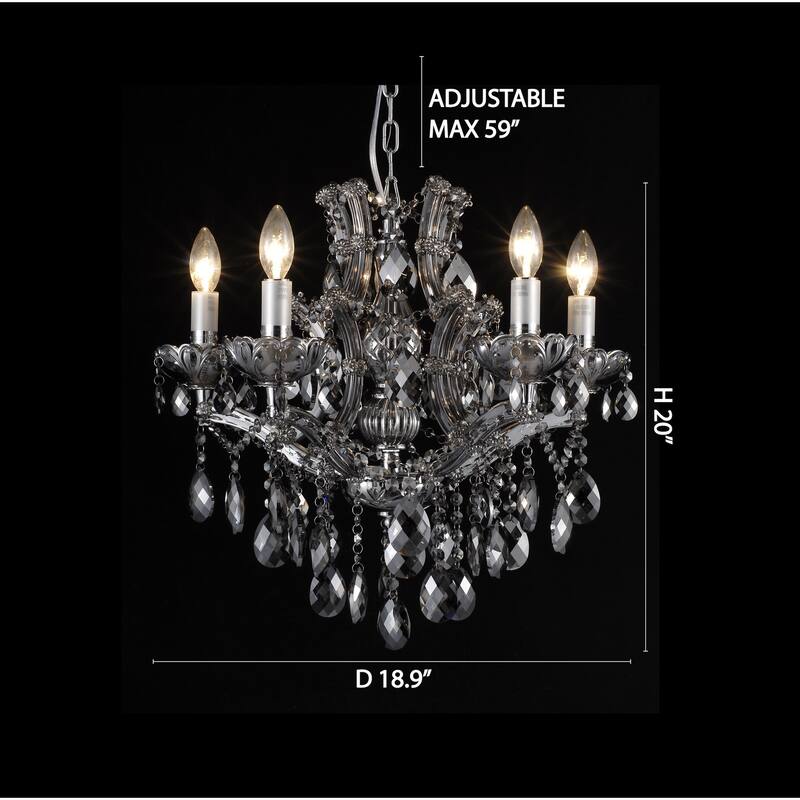 5-Light Chrome Chandelier With Smoke Crystals