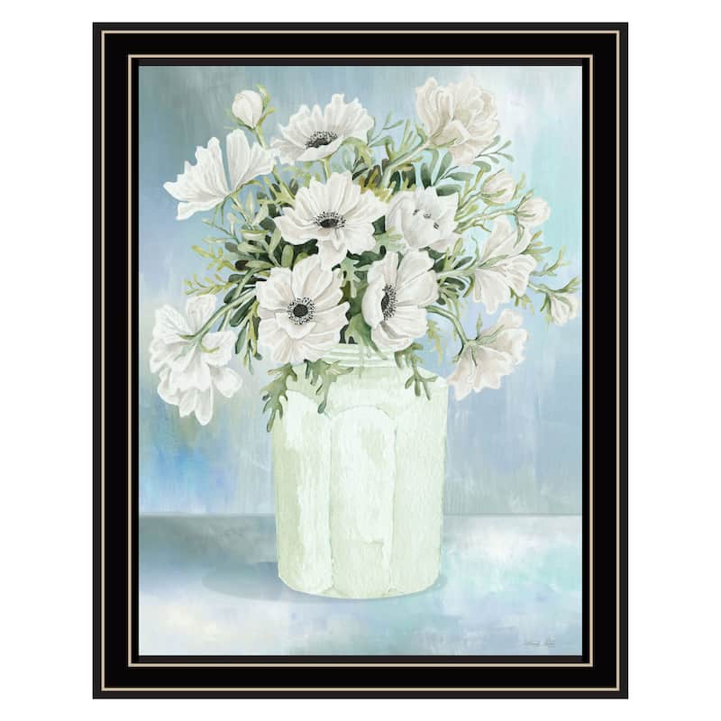 TrendyDecor4U Farmhouse "WHITE BLOOMS II" Framed Print Wall Art - Multi