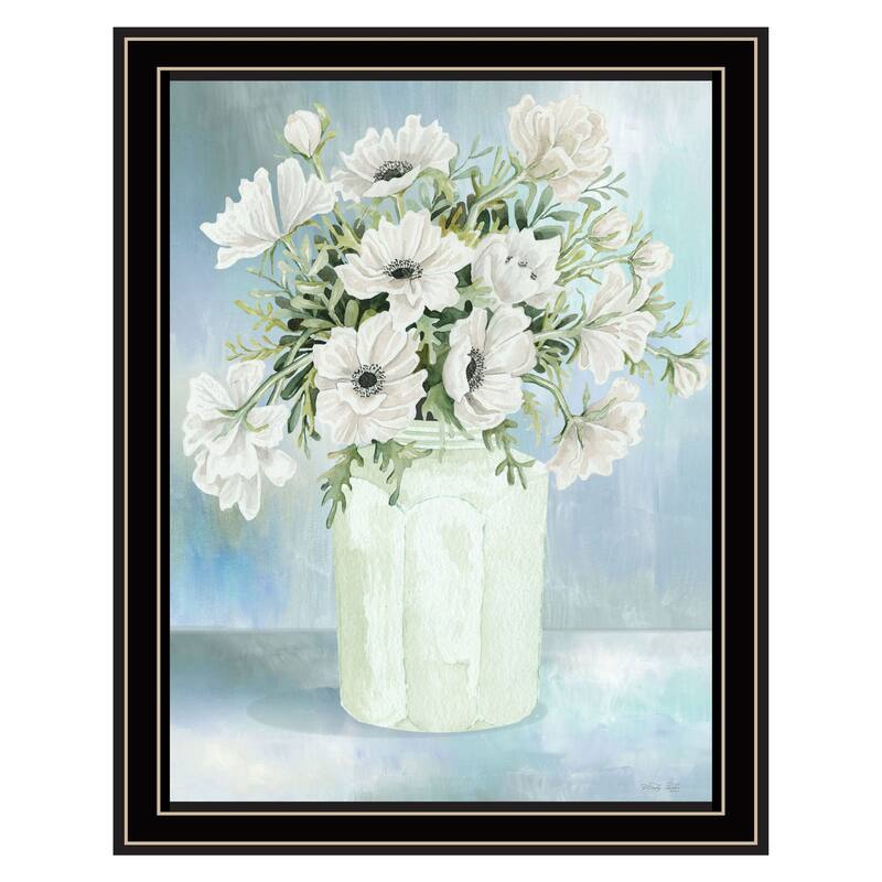 TrendyDecor4U Farmhouse "WHITE BLOOMS II" Framed Print Wall Art - Multi