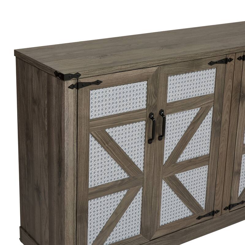 Faux Rattan Sideboard with Barn Doors Rustic Sideboard