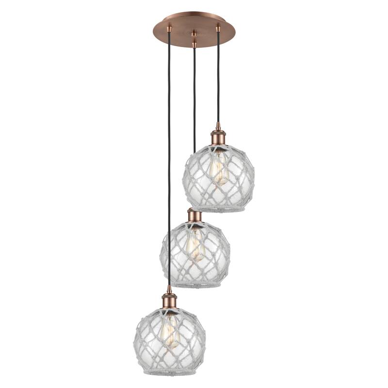Innovations Lighting Endless Possibilities Ballston - Farmhouse Rope - 3 Light 15" Cord Hung Multi Pendant - Clear Glass with White Rope/Antique Copper