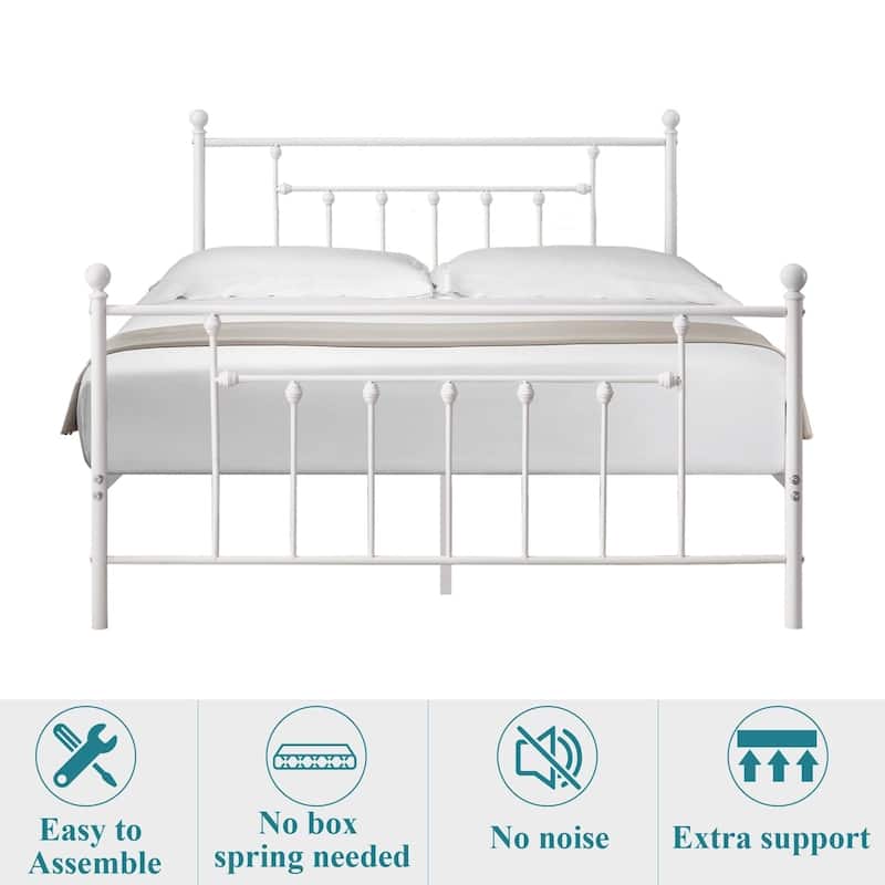 VECELO Metal Platform Bed Frame with Headboard and Footboard Heavy Duty Slat Support Underbed Storage Space Victorian Style