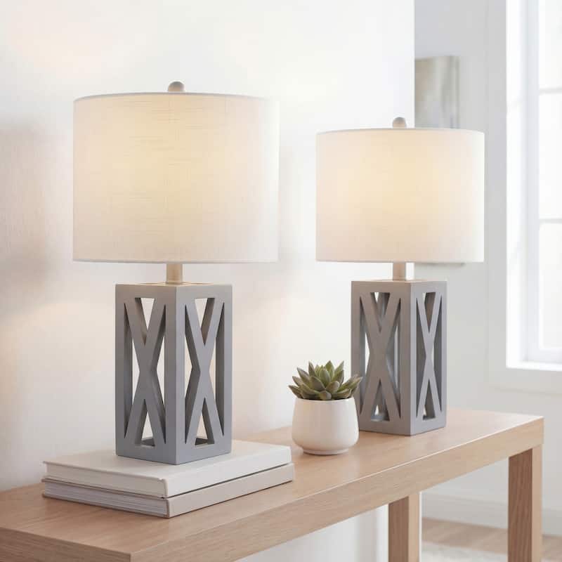 Ibiza 21.5" Farmhouse Wood LED Table Lamp, Brown (Set of 2), by JONATHAN Y - Gray