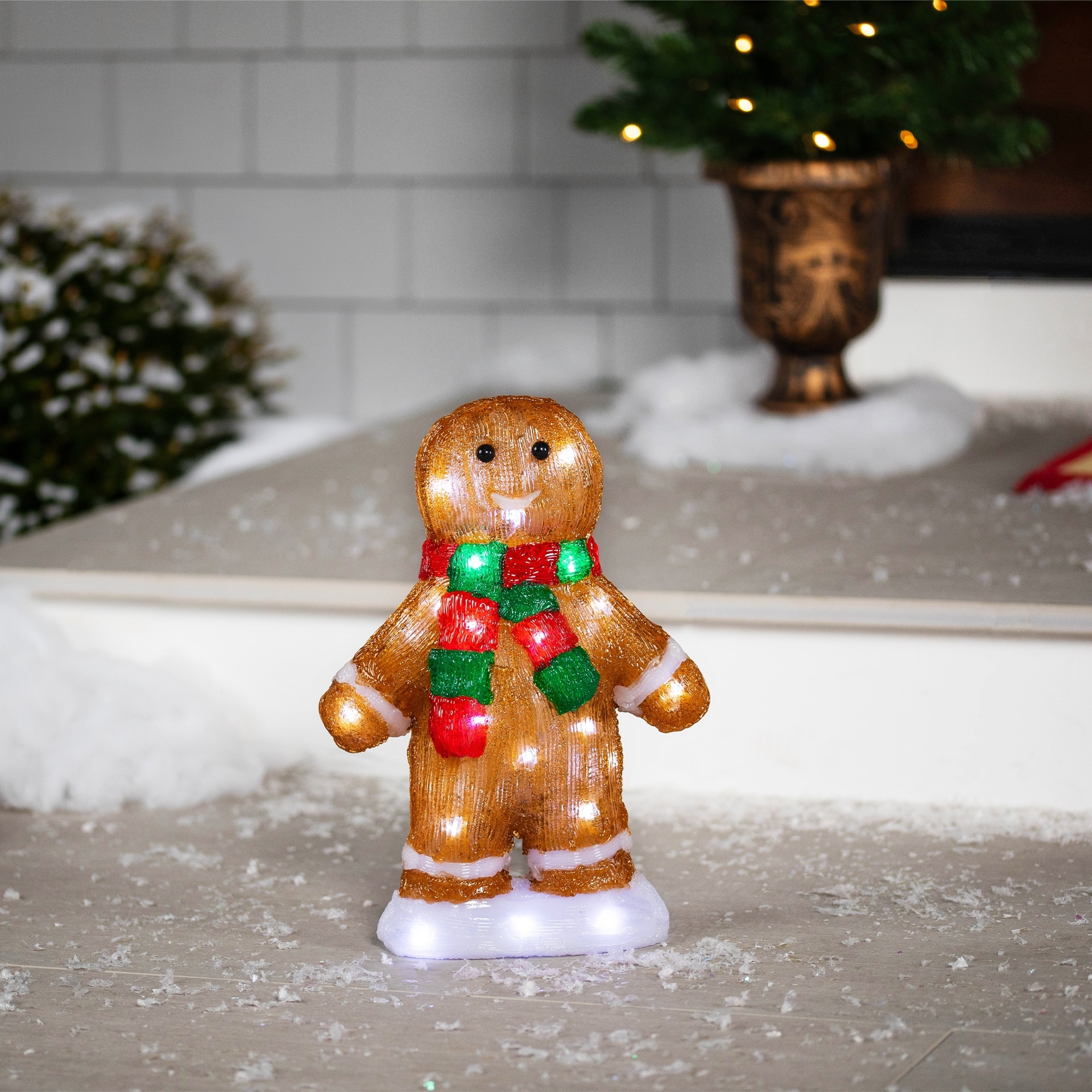 14" LED Acrylic Gingerbread Man Scarf Outdoor Christmas Decoration
