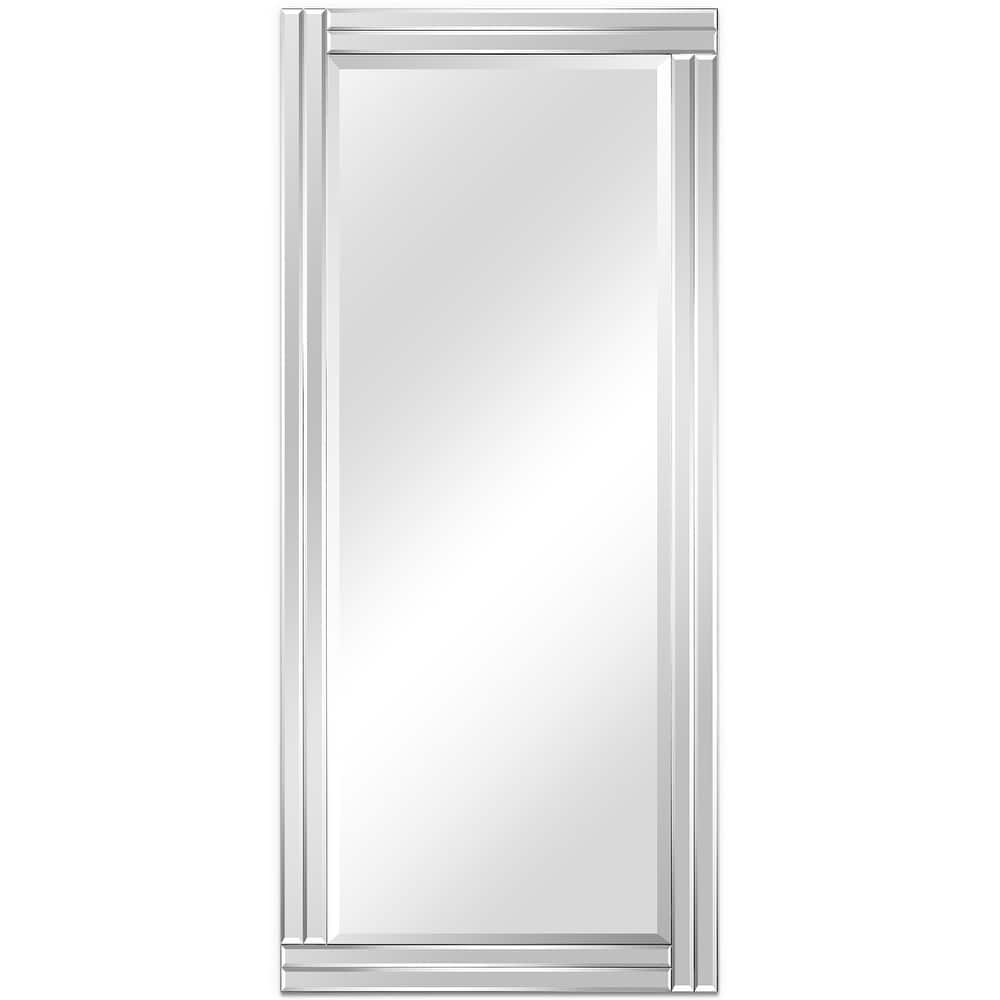 Moderno Stepped Beveled Rectangle Wall Mirror, Solid Wood Frame, 1"-Beveled Center Mirror, Ready to Hang - Clear