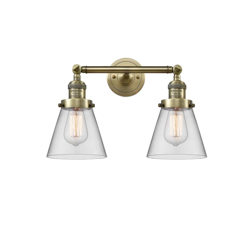 Innovations Lighting Small Cone 2 Light 16" Wide Bathroom Vanity Light - Antique Brass / Clear