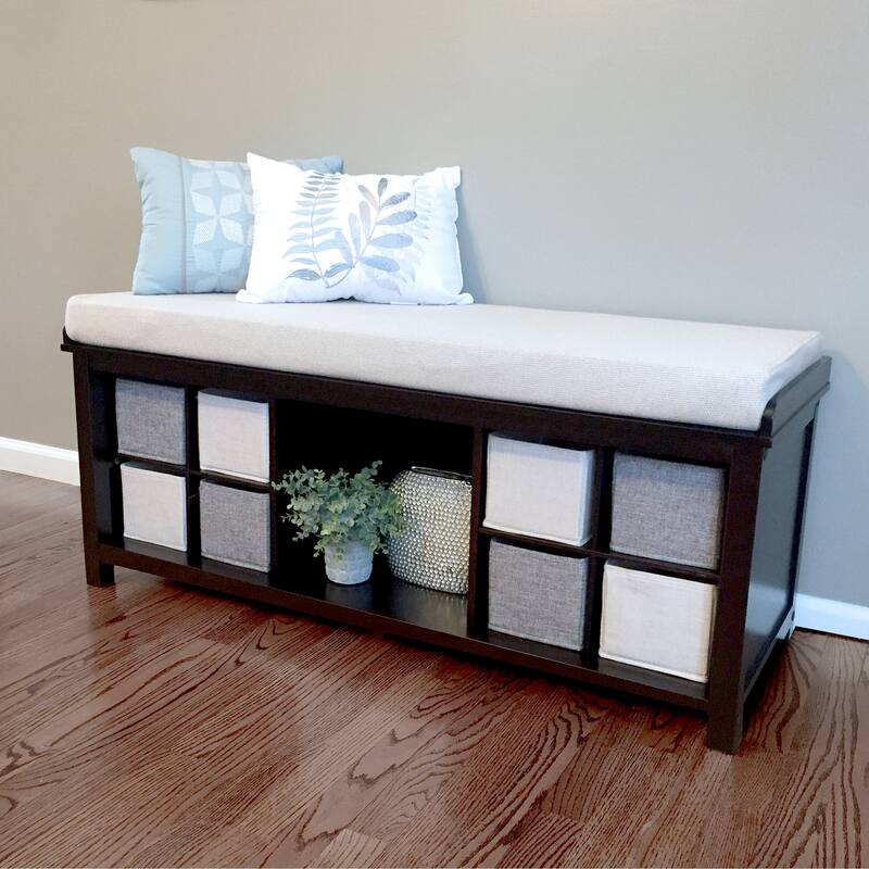 John Louis Home Solid Wood Entryway Bench with 8 Shoe Cubbies Espresso