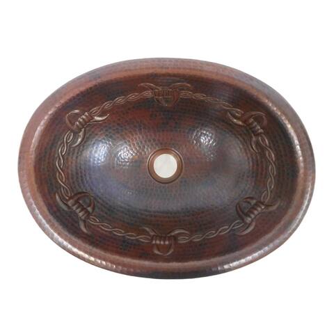 SimplyCopper 16" Oval Copper Bathroom Sink Drop In with Barbed Wire Design - 16" X 12" X 4.5"