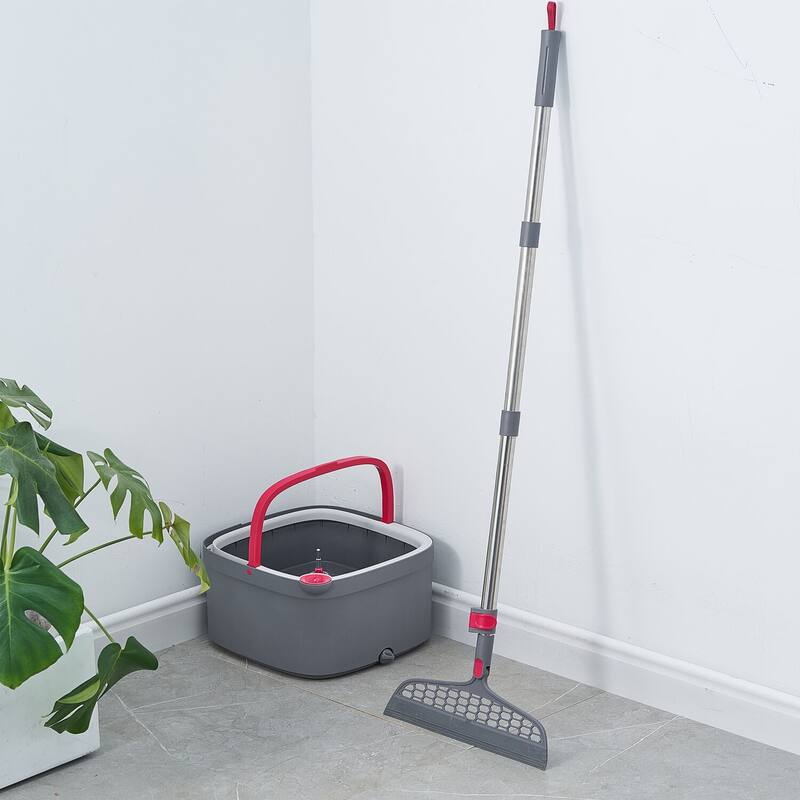 True & Tidy True Clean Mop and Bucket System with Silicone Floor Sweeper Deluxe Set