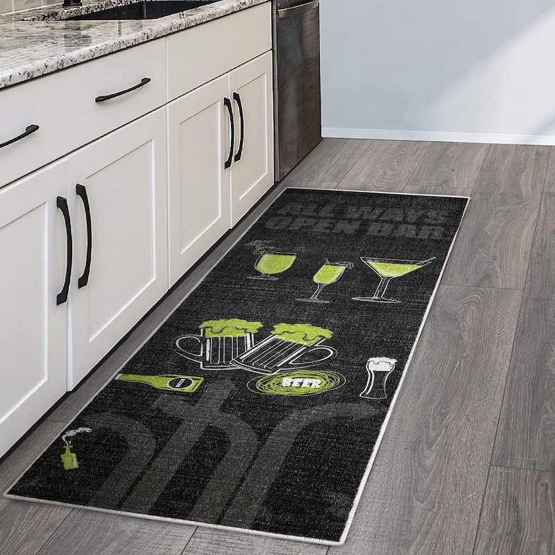 SussexHome Beer Wine Decor Thin Non Skid Washable Cotton Runner Rug - 20" x 59"