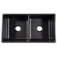 preview thumbnail 3 of 9, Austen Matte Black Fireclay 33" Double Bowl Farmhouse Apron Front Undermount Kitchen Sink and Drains