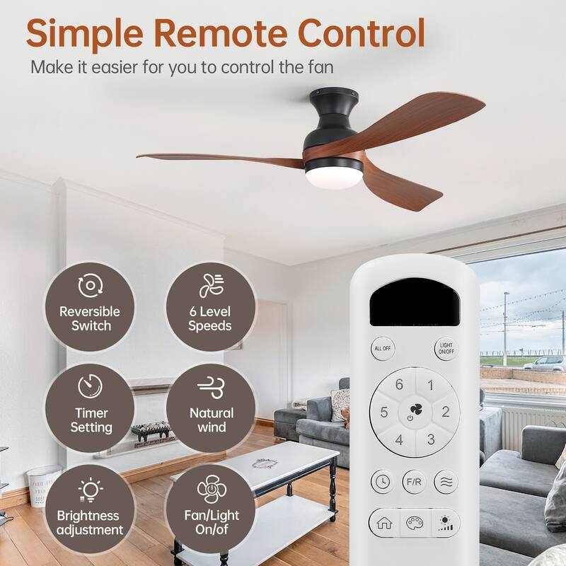 52-inch Ceiling Fan With Reversible DC Motor and 18W LED Light,Remote Control,3 ABS Blades,Dimmable and Timable