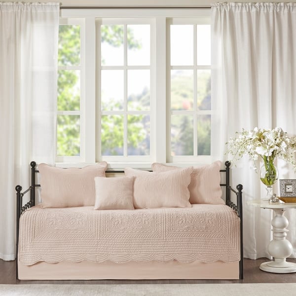 slide 1 of 30, Madison Park Venice 6 Pieces Quilted Daybed Cover Set With Scalloped Edges Pink
