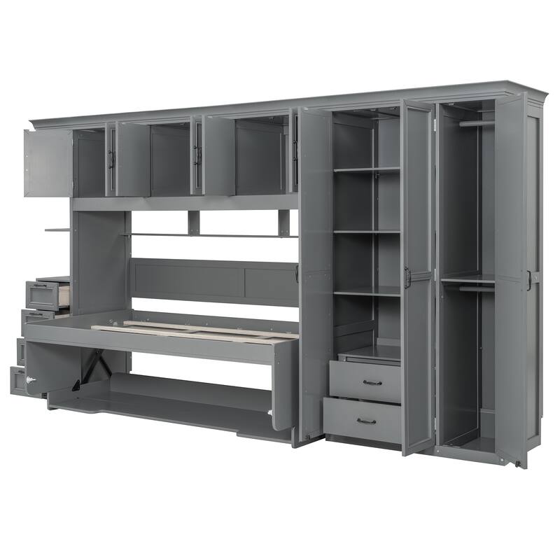 Roomfitters Twin Size Wall Murphy Bed with Wardrobe, Cabinet & Foldable Desk