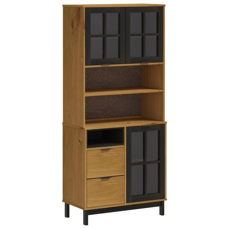 vidaXL Highboard with Glass Doors FLAM 31.5"x15.7"x70.9" Solid Wood Pine - 31.5" x 15.7" x 70.9"