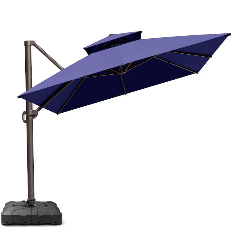 Outdoor Patio 10 x 13FT Cantilever Umbrella Double Top With Wheel Base - NavyBlue