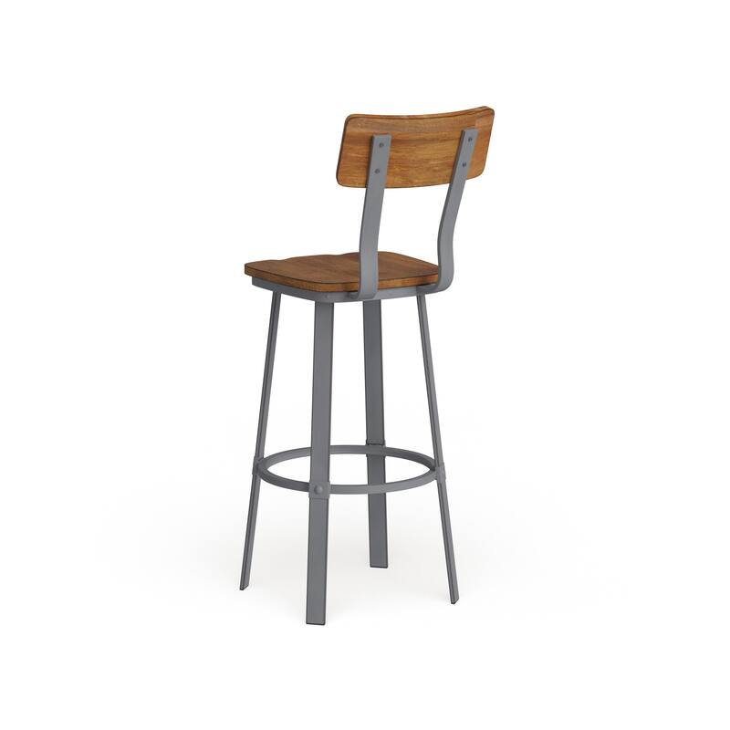Rustic Walnut Restaurant Barstool with Wood Seat & Back & Gray Powder Coat Frame - 16.25"W x 22.75"D x 45"H