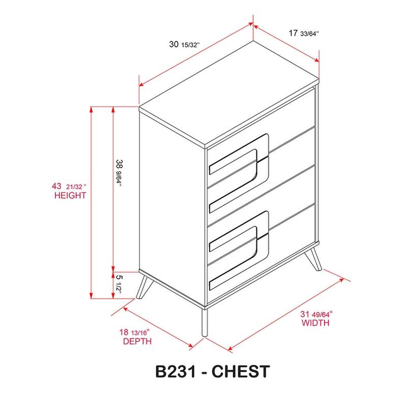 Claire White and Gold Wood 4 Drawer Chest with Modern Hardware