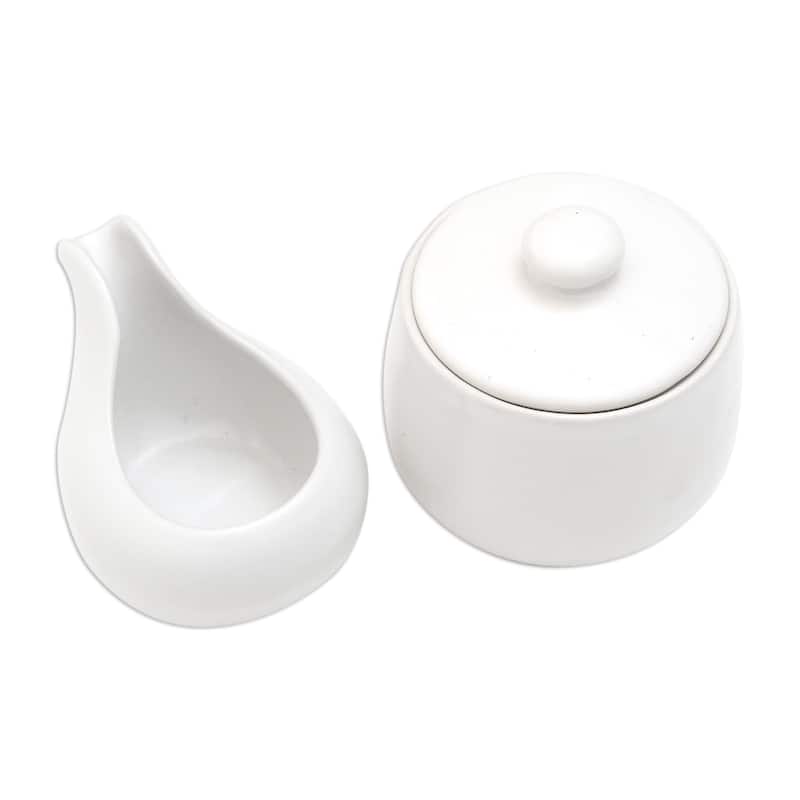 Novica Handmade Coffee Time In White Ceramic Cream And Sugar Set (Pair)