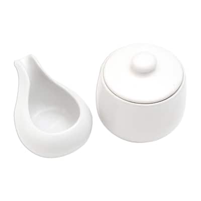 Novica Handmade Coffee Time In White Ceramic Cream And Sugar Set (Pair)