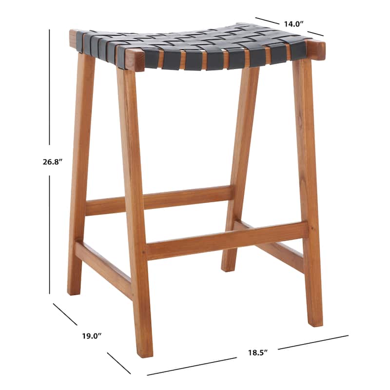SAFAVIEH Didy 27-inch Woven Leather Rectangle Counter Stool - 19" W x 19" D x 27" H - 19Wx19Dx27H