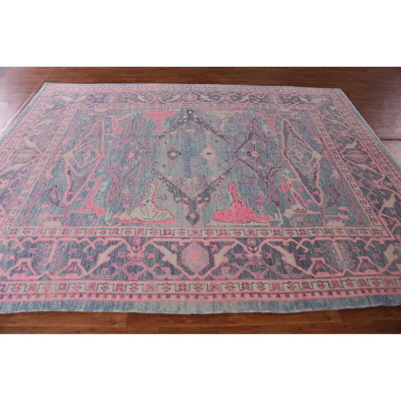 Hand Knotted Oriental 100% Wool Carpet Transitional All-Over Navy Blue & Blues Oushak Area Rug - 10' 3'' X 7' 9''