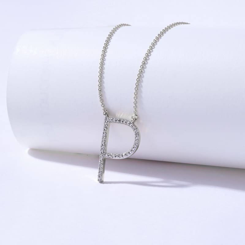 1/20ct TDW Diamond Classic Initial Pendant Necklace in Silver for Women - P - White