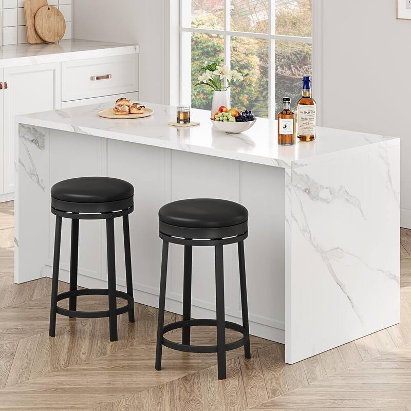 Swivel Bar Stools, Set of2/ 4 Bar Chairs, 61 cm High Kitchen Counter Stools with Faux Leather Seat and Sturdy Metal Frame - Black - 2PC