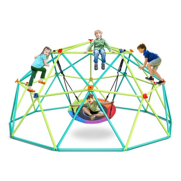 slide 2 of 15, Hapfan 800lbs 10ft Climbing Dome Swing Set with Saucer Swing for Outdoor Backyard
