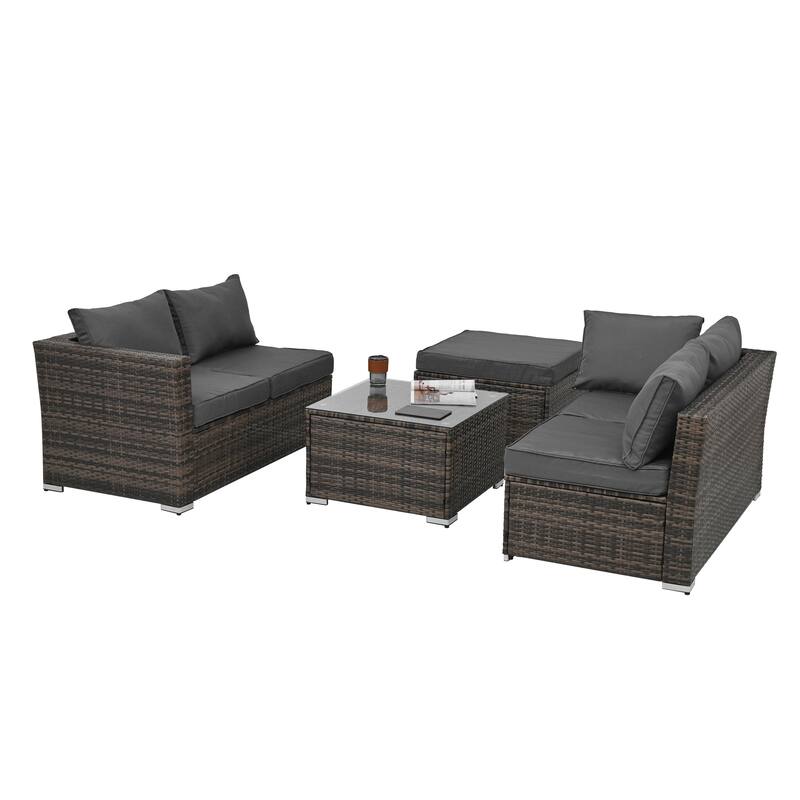 4 Set Wicker Furniture With Tempered Glass Coffee Table