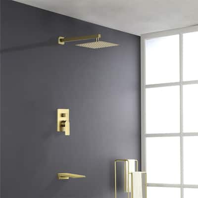 10 Inch Wall Mount Shower System with Waterfall Tub Spout Modern Rainfall Tub Shower Faucet With Rough-in Valve