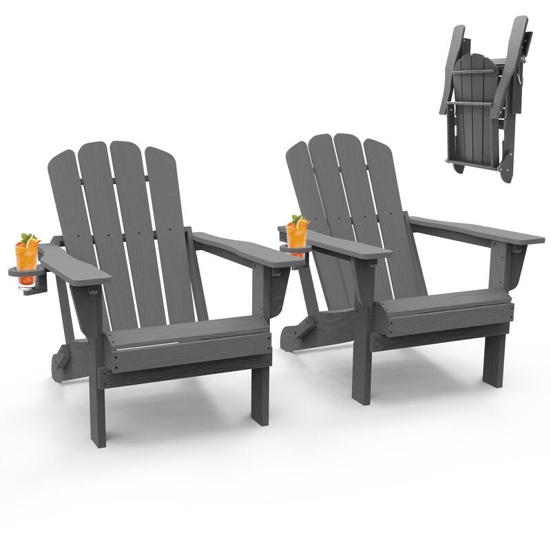 Domi Folding Adirondack Chair,Wooden Textured with Cup Holder,HDPE