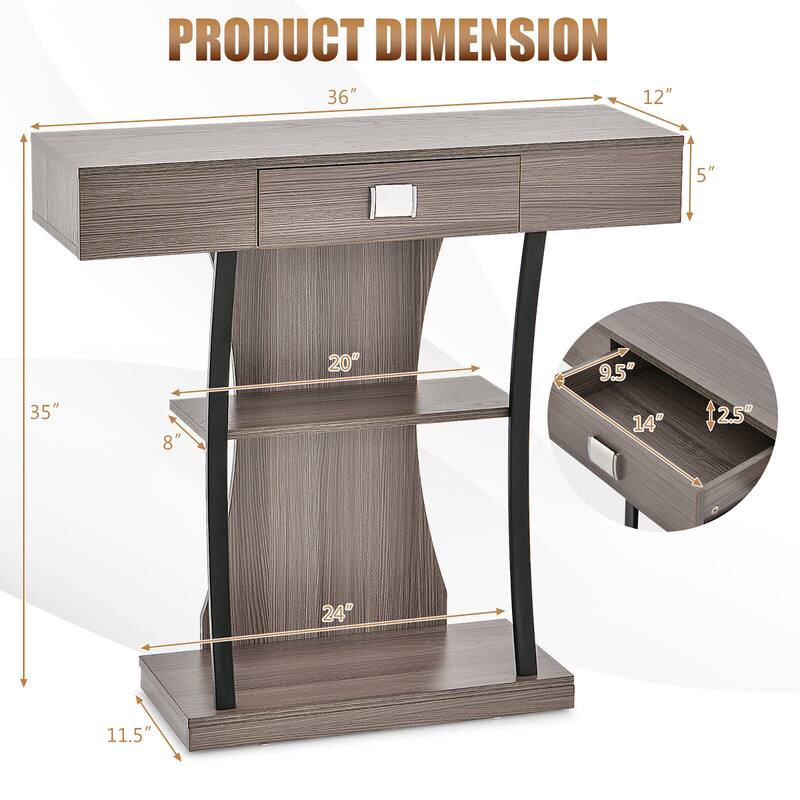 Gymax Console Sofa Table w/ Drawer and 2-Tier Shelves for Entryway