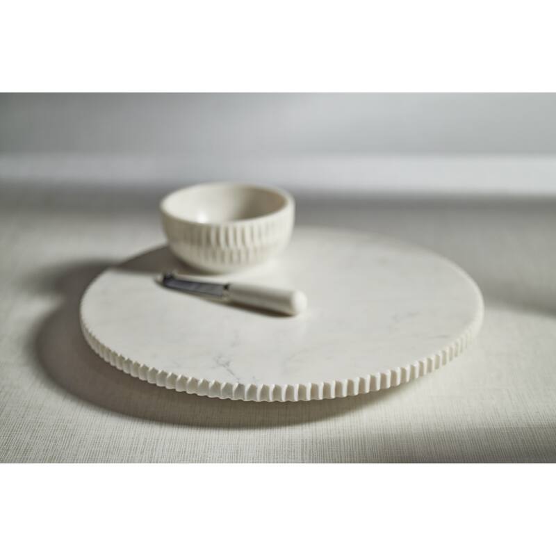 Caserta Ribbed Finish White Marble Lazy Susan - 16" dia x 2"