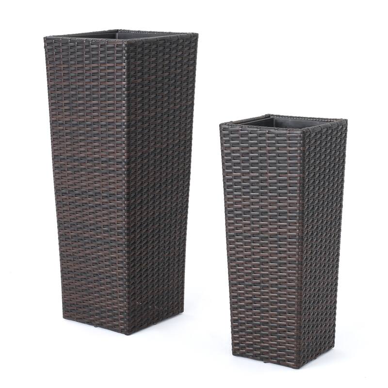 Outdoor Wicker Flower Pots 2-Pcs Set, Square Planter Box