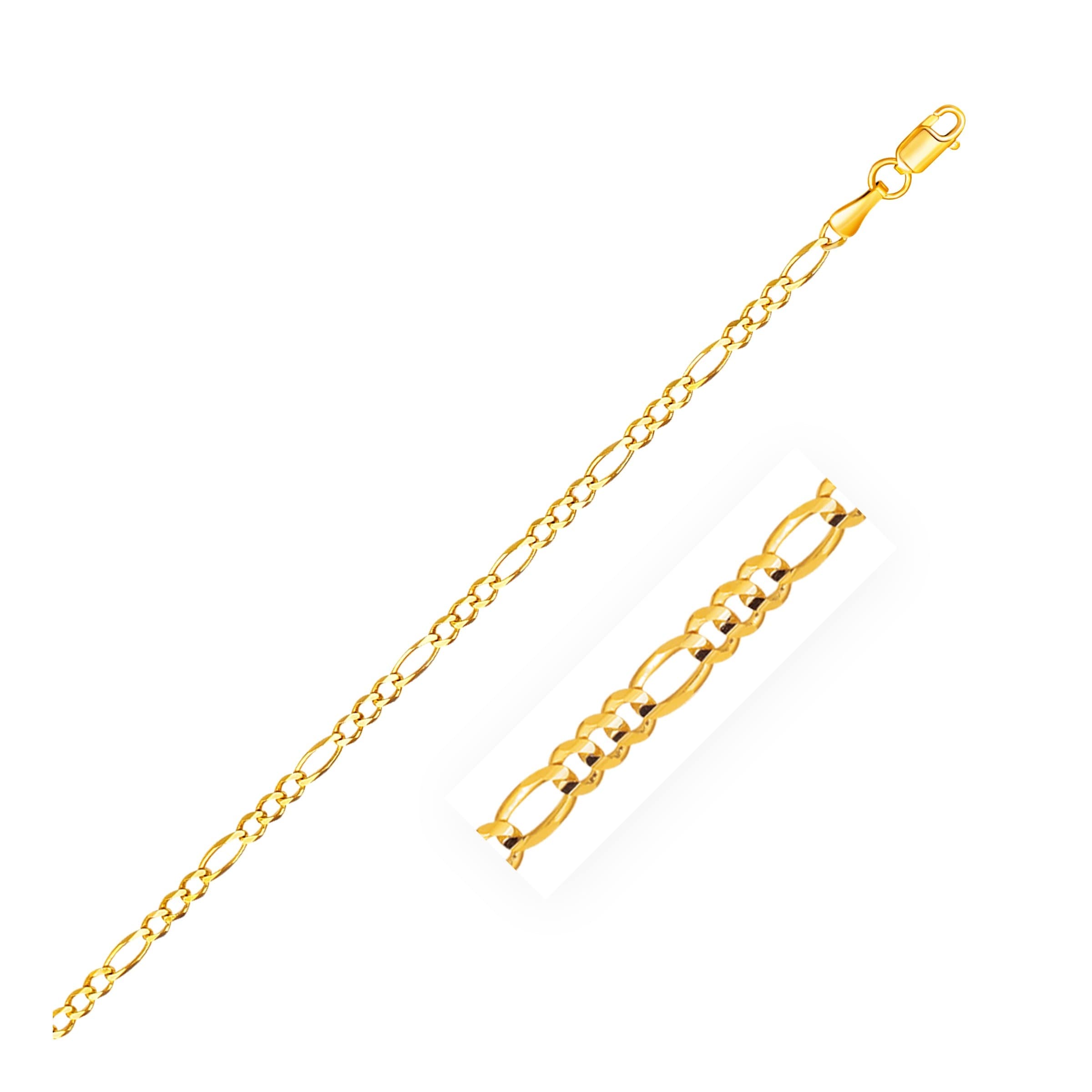MayaMila 2.8mm 14k Yellow Gold Solid Figaro Bracelet