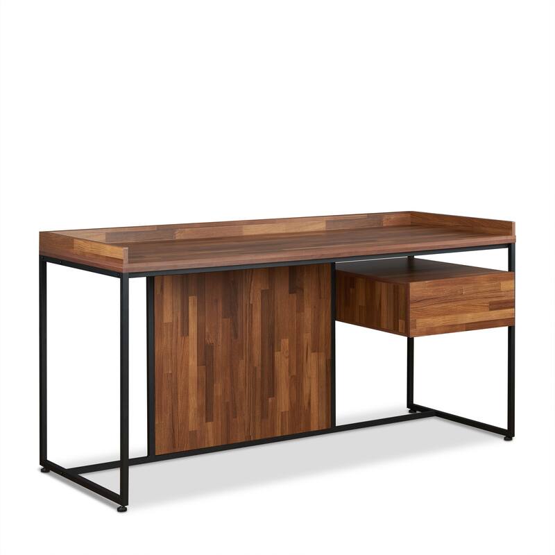 Contemporary 1-Drawer Writing Desk with Elegant Walnut Finish and Sleek Sled Base for Office or Study Use