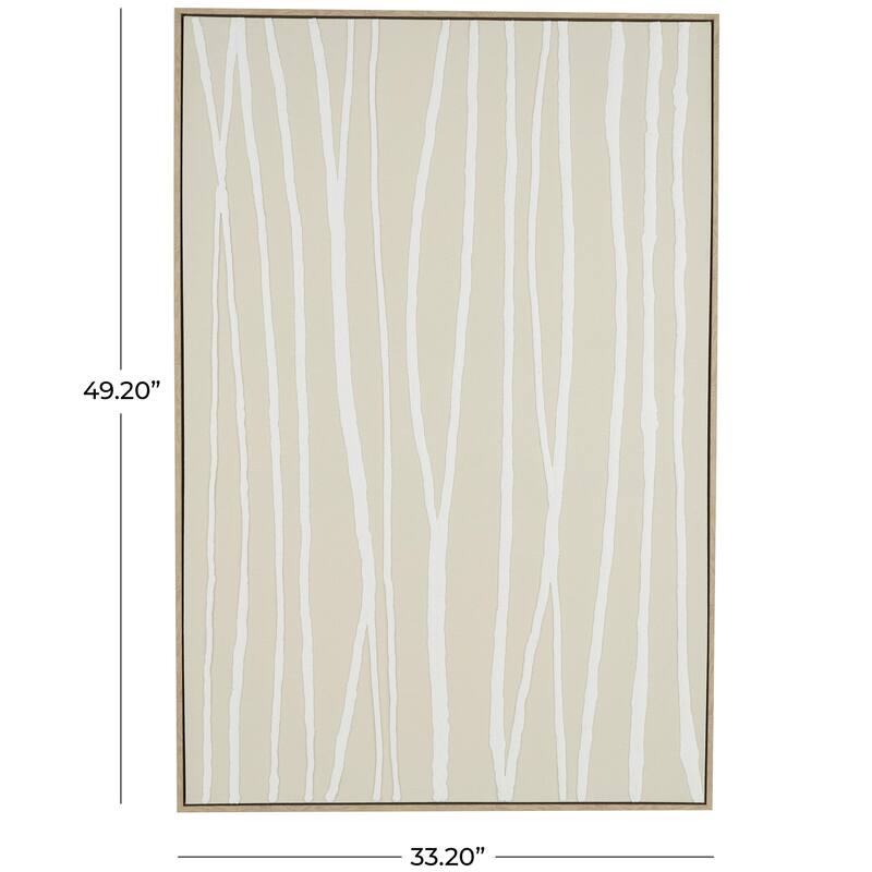 Wooden Abstract Vertical Line Living Room Framed Wall Art with Brown Wooden Frame - Beige - Roche River Decor