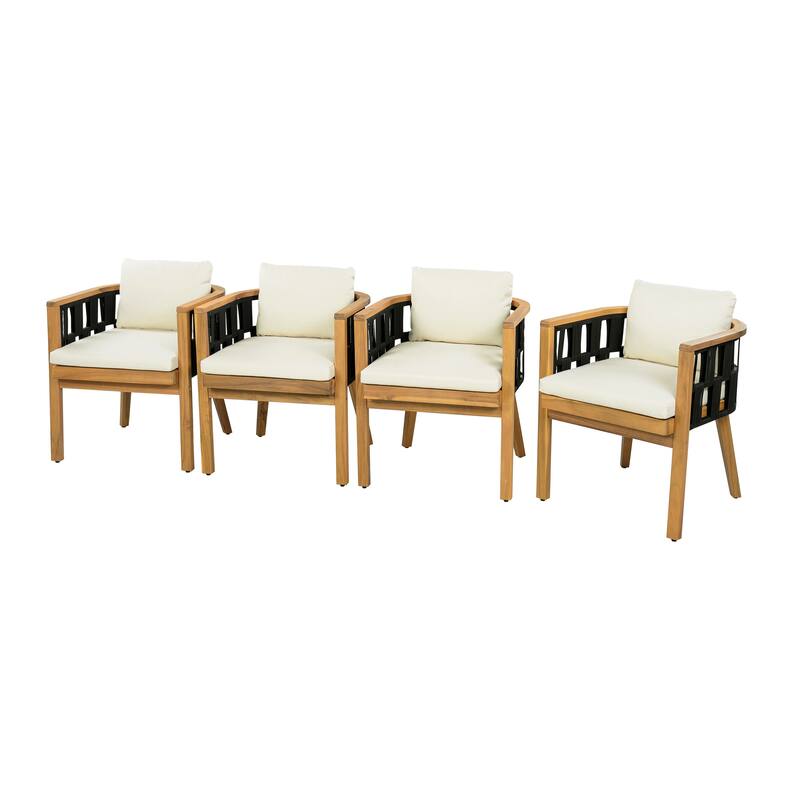 Christopher Knight Home - Modern 5-Piece Outdoor Patio Dining Set with Woven Rope Acacia Chairs and Round Pedestal Dining Table