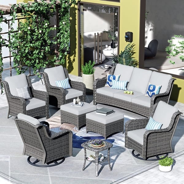 OVIOS 8-piece Rattan Wicker Patio Furniture Set Swivel Rocking Chair ...