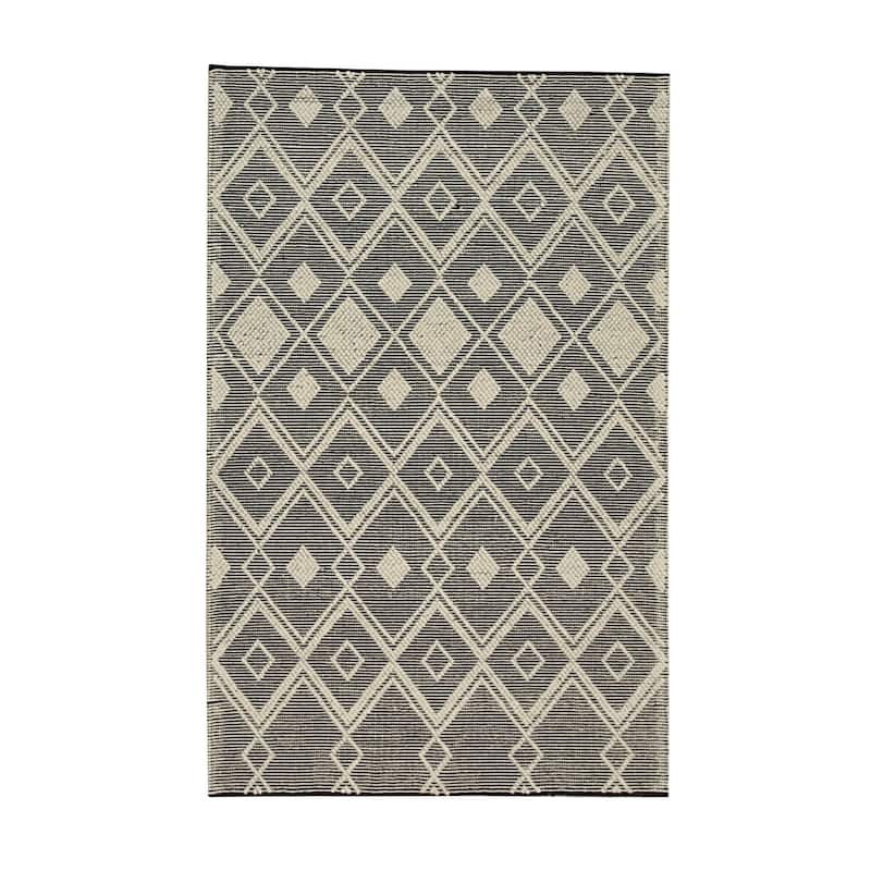 Black Handwoven Wool Contemporary Kilim Rug 8' x 10' - Durrie Flat Weave Durable Stain Resistant Design - N/A