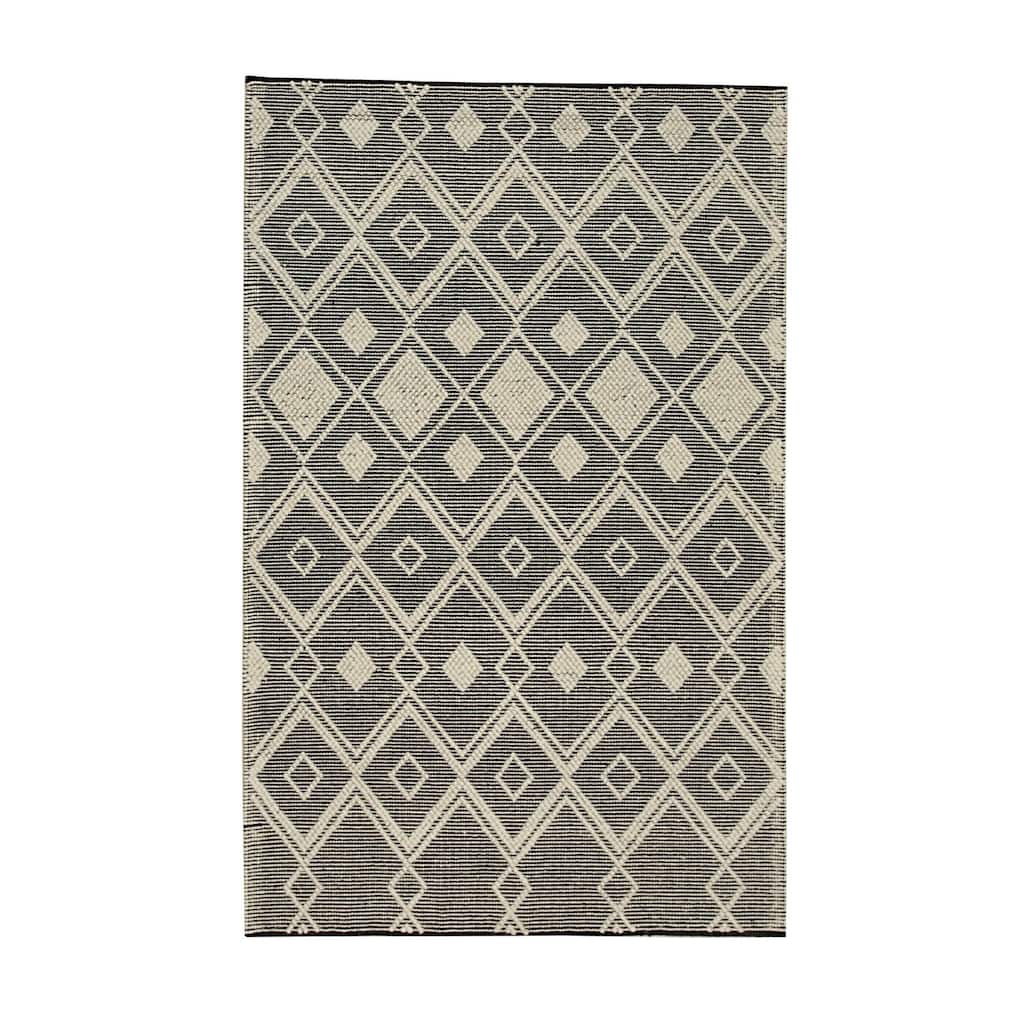Black Handwoven Wool Contemporary Kilim Rug 8' x 10' - Durrie Flat Weave Durable Stain Resistant Design - N/A
